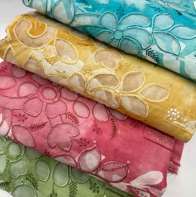 pure cotton organza applique work embroidered dupatta pure mul
