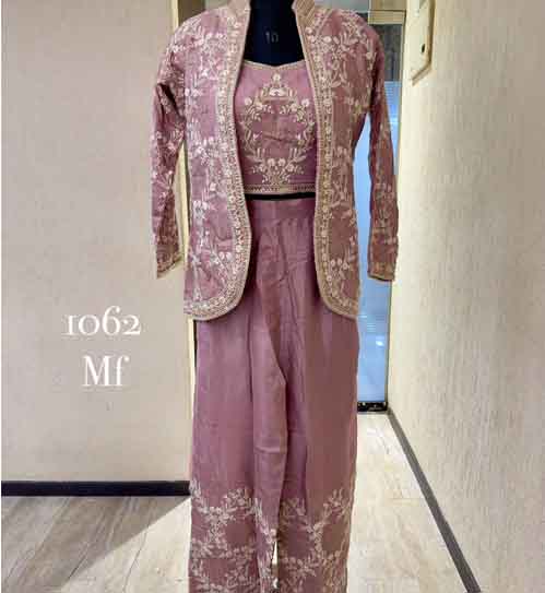 chinon embroidered blause embroidered jacket  Bottom chinon plazo