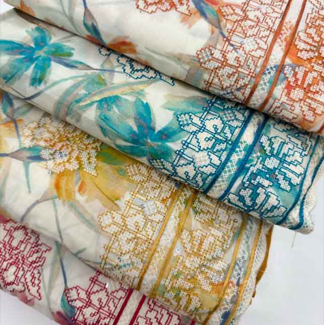 pure cotton satin cross stitch embroidery Dupatta pure cotton