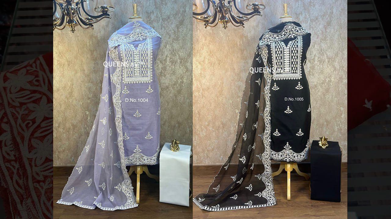 QUEENS'av Suits | Pure Kota Shirt | Beautifully Thread & Badla Embroidered | Cut Work on Ghera