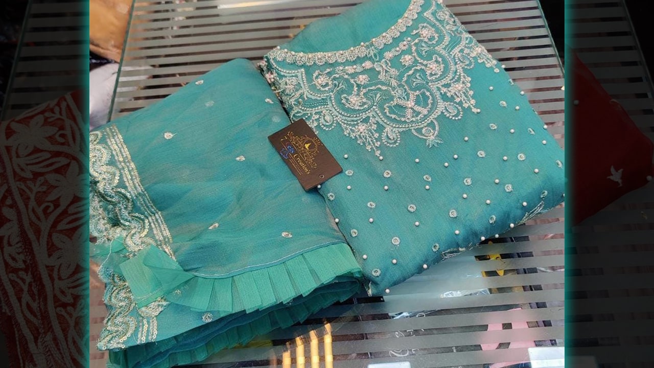 Divine Fab Latest Suits | Organza With Beautiful Embroidery, Sequins & Mottis Work All Over