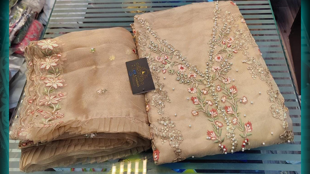 7Seas Creation's Suits | Organza Absolutely Multi-Colored Embroidery, Sequins & Mottis Work All Over