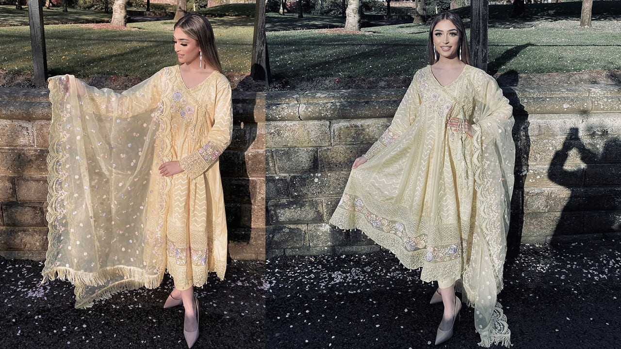 Divine Fab Latest Suits | Georgette Chikenkari Style Embroidery Semi Flare Santoon Inner & Bottoms