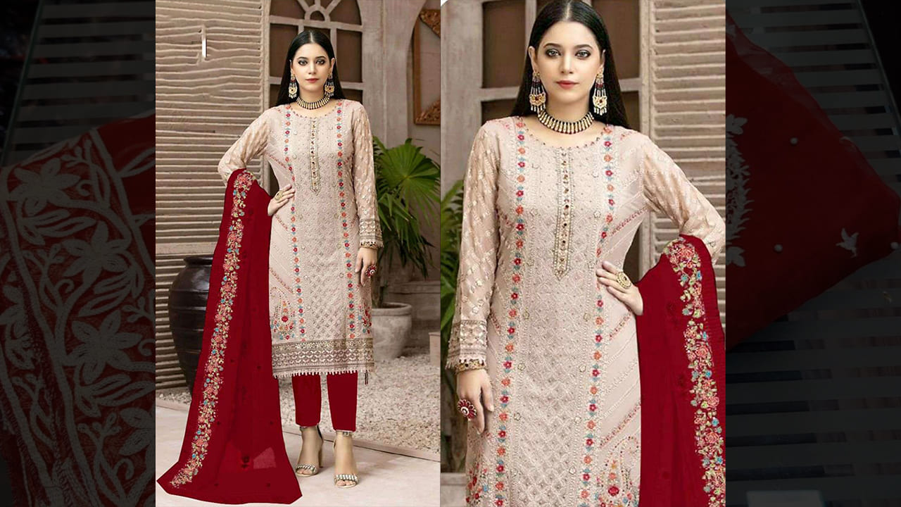 DIVINE FAB LATEST SUITS | FOX GEOREGETTE WITH HEAVY EMBROIDERY WORK & PEARL WORK | CHRISTMAS SALE