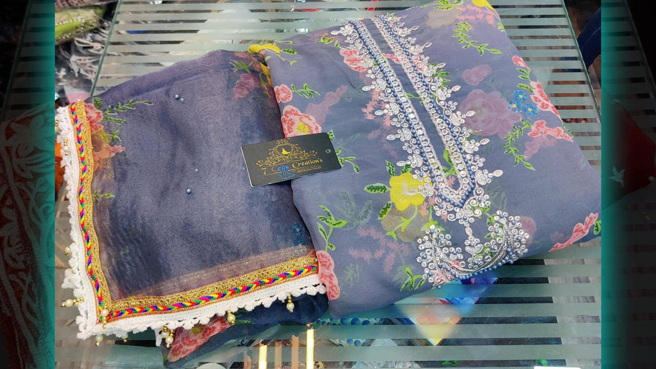 7 Seas Latest Suits | Georgette Beautiful Digital Printing, Sequins, Embroidery & Mottis Work
