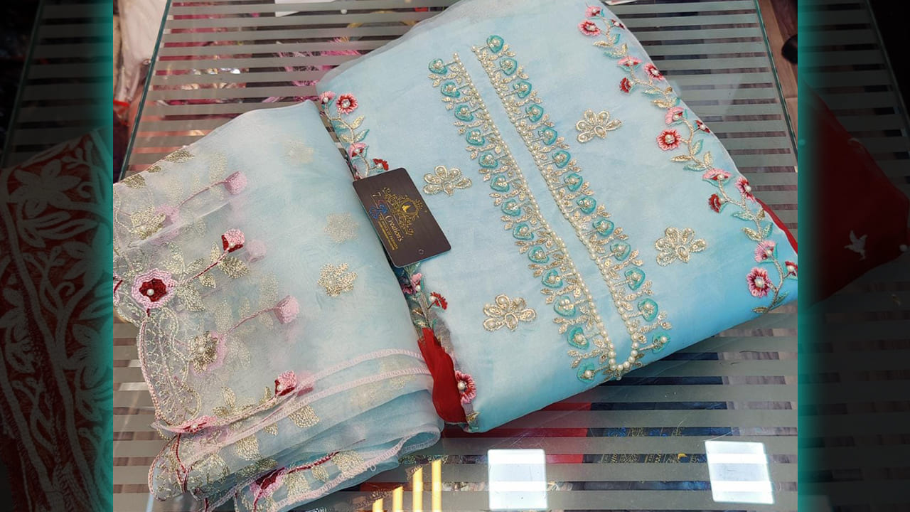 7 Seas Suits | Organza With Beautiful Multi-Colored Embroidery & Sequins Work All Over