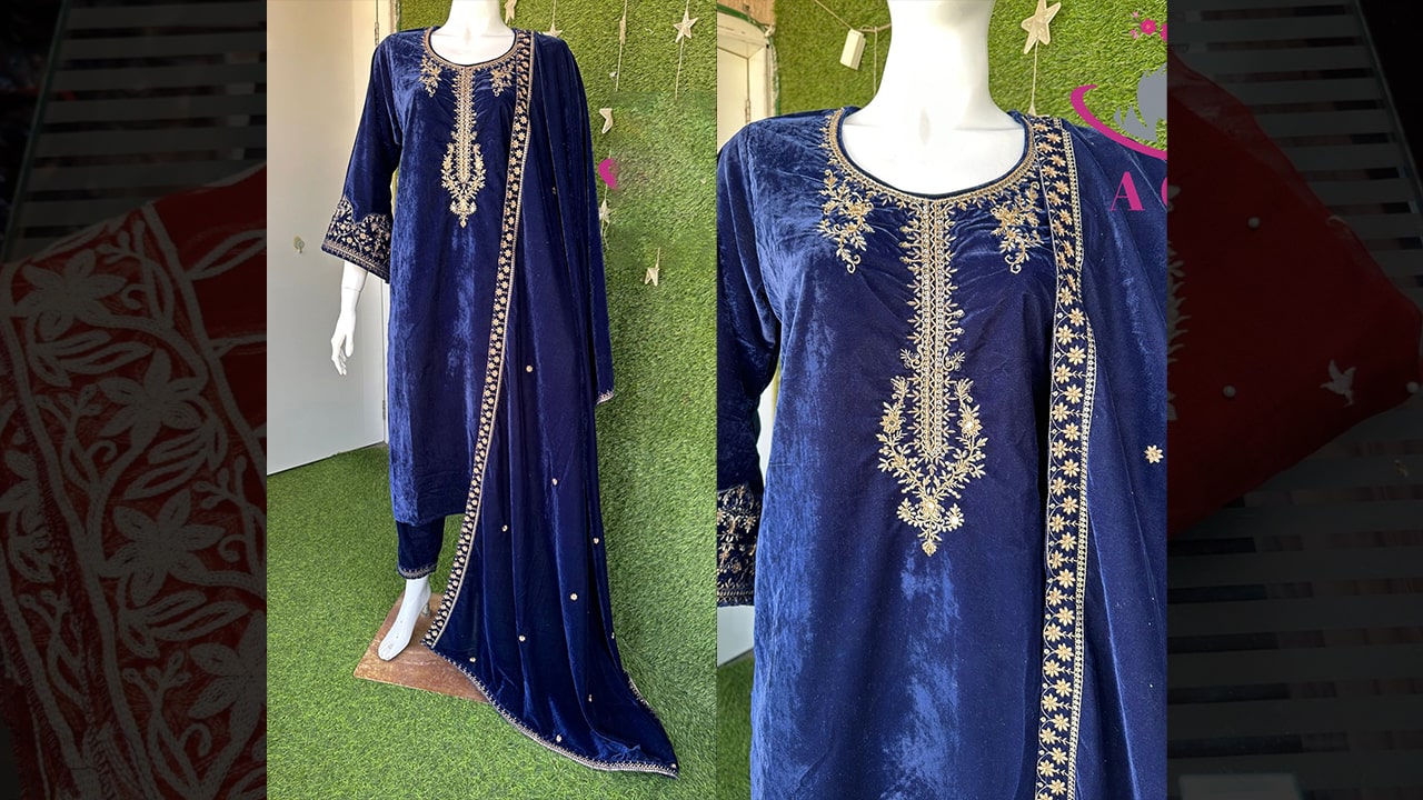 Divine Fab Latest Suits | Beautiful Velvet Premium Quality Stitched Kurta With Embroidery On Front