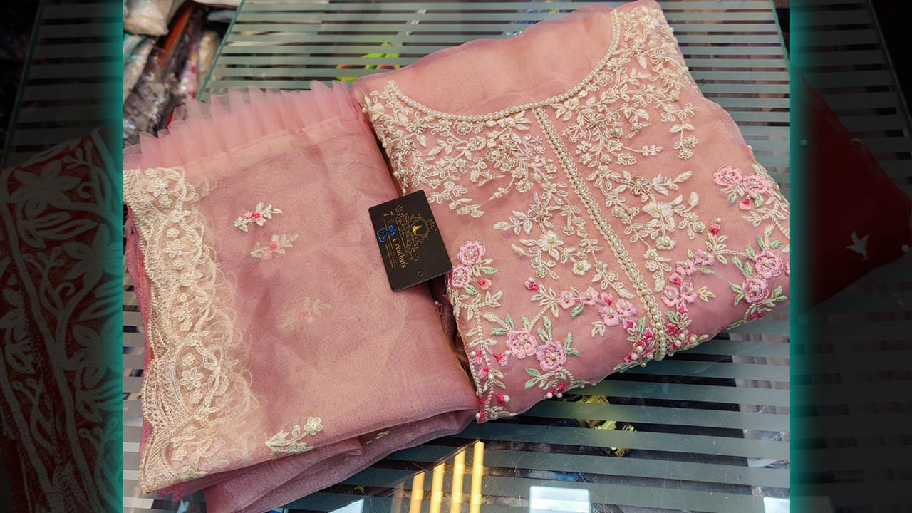 7 Seas Latest Top Suits | Organza With Beautiful Multi-Colored Embroidery, Sequins & Handwork All Over