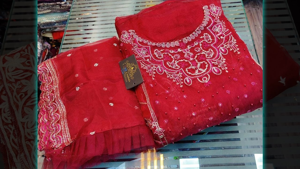 7 Seas Latest Suits | Organza Beautiful Embroidery, Sequins & Mottis Work All Over
