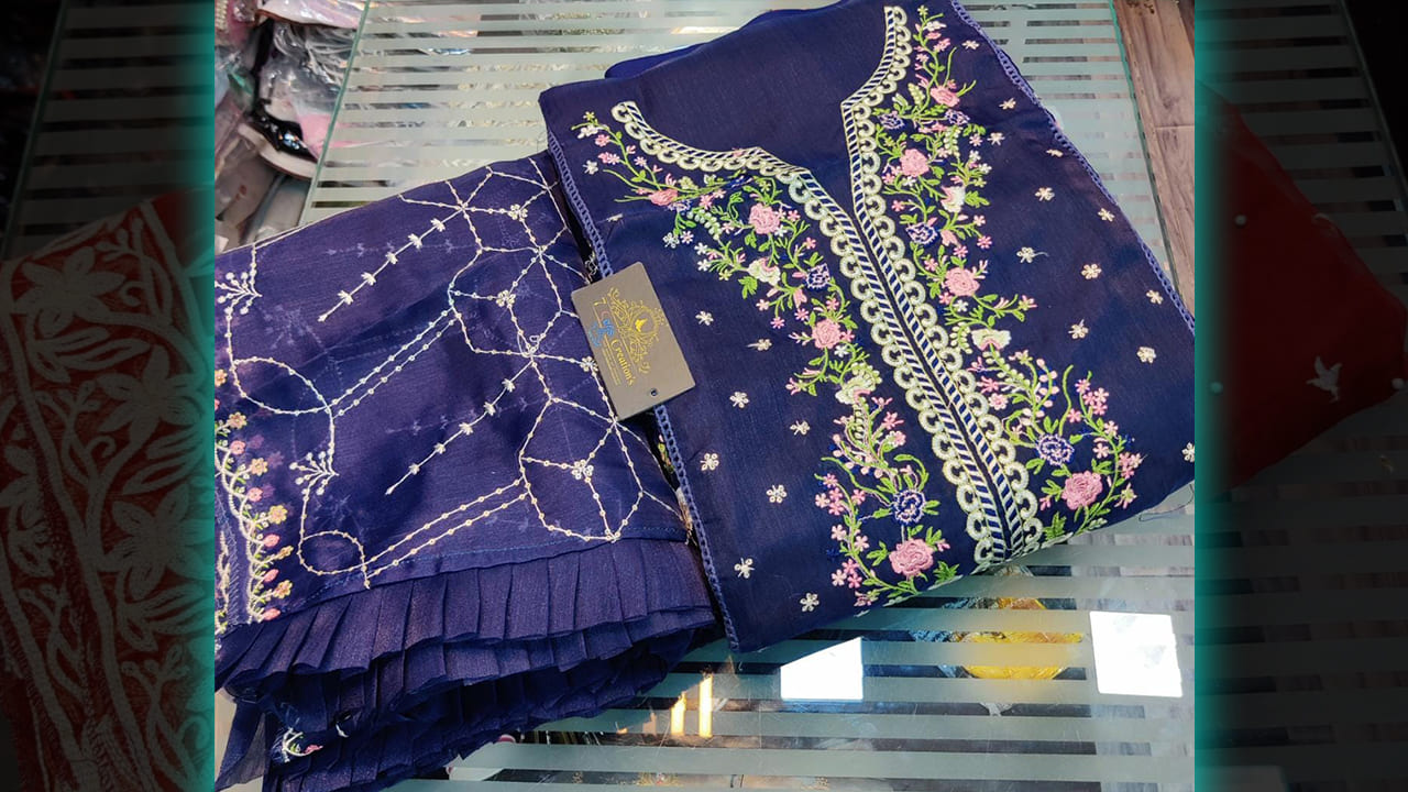 7 Seas Latest Suits | Organza Beautiful Multi-Colored Embroidery with sequins work All Over