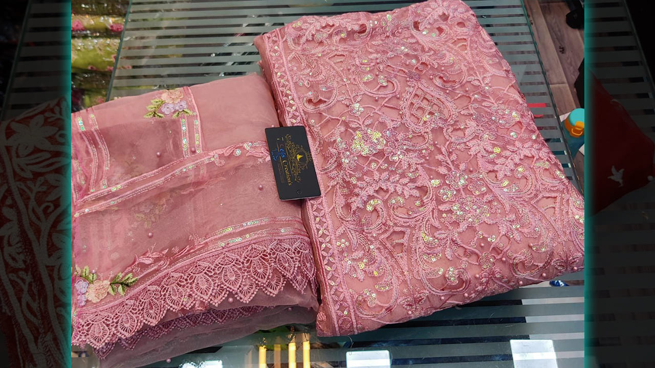 7 Seas Latest Suits | Organza Beautiful Embroidery & Heavy Rainbow Sequins Work All Over