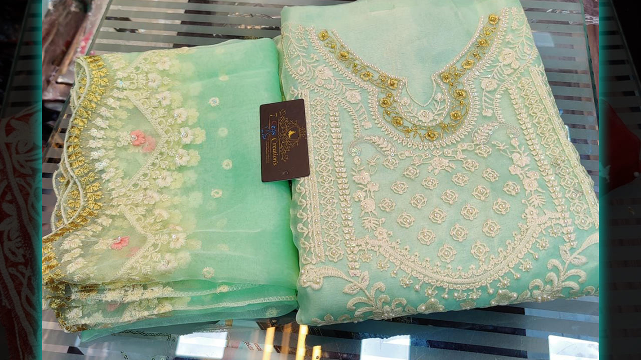 7 Seas Latest Suits | Organza Beautiful & Heavy Embroidery, Mottis Work All Over