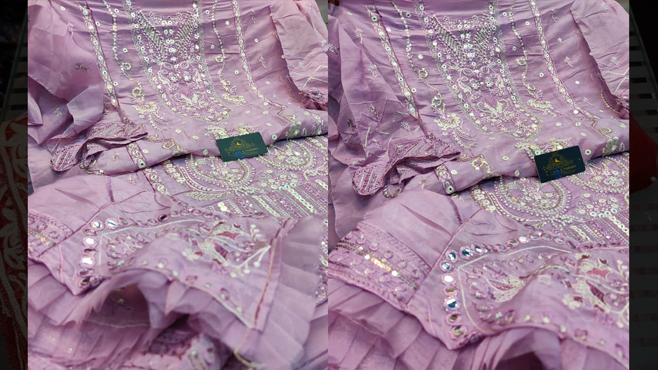 7 Seas Latest Suits | Organza & Heavy Foil With Multi-Colored Embroidery, Sequins, Mottis Work