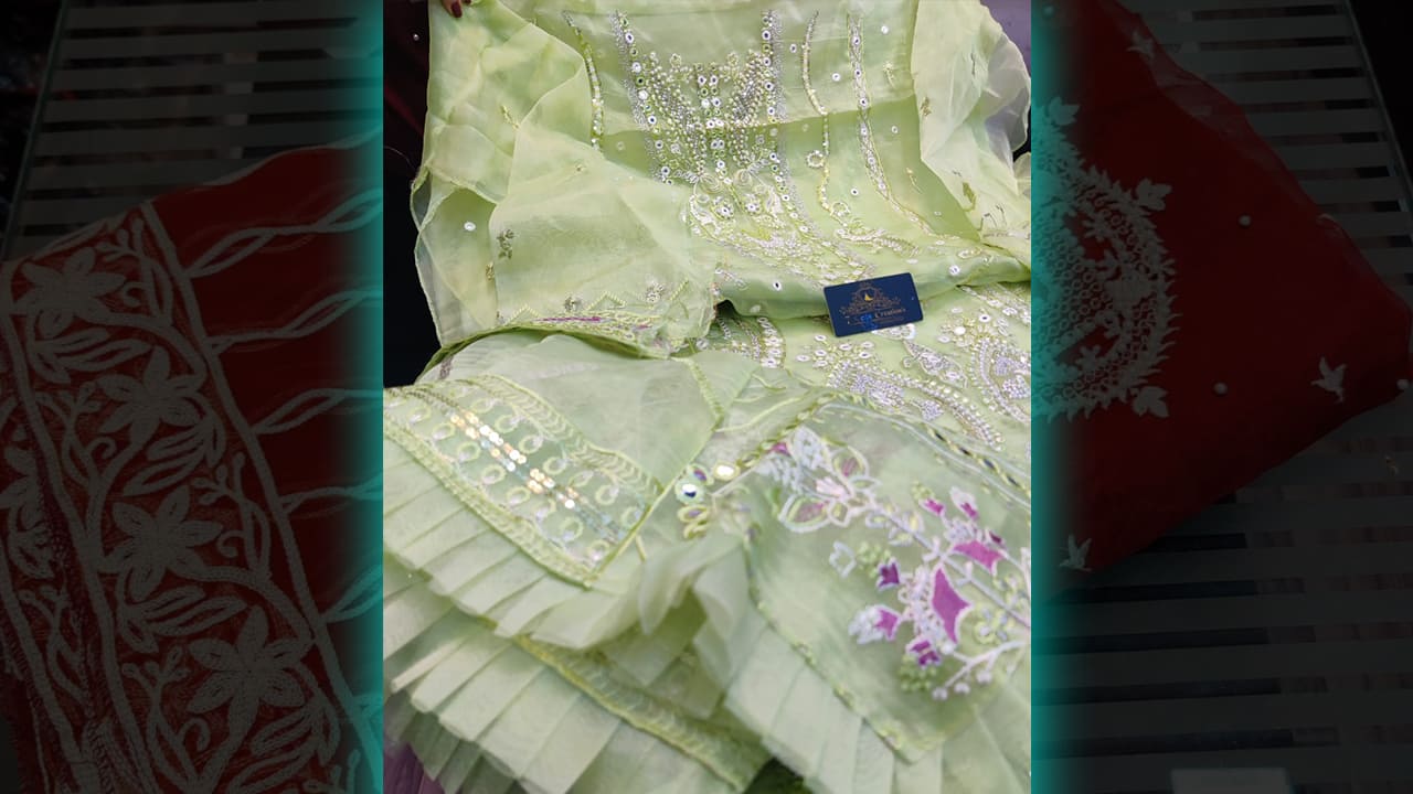 7 Seas Creation's Suits | Organza & Heavy Foil With Multi-Colored Embroidery, Sequins, Mottis Work All Over