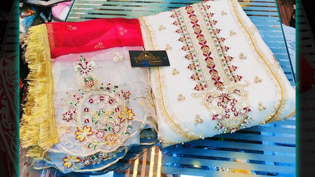 Organza Beautiful Multi-Colored Embroidery, Sequins & Mottis Work All Over