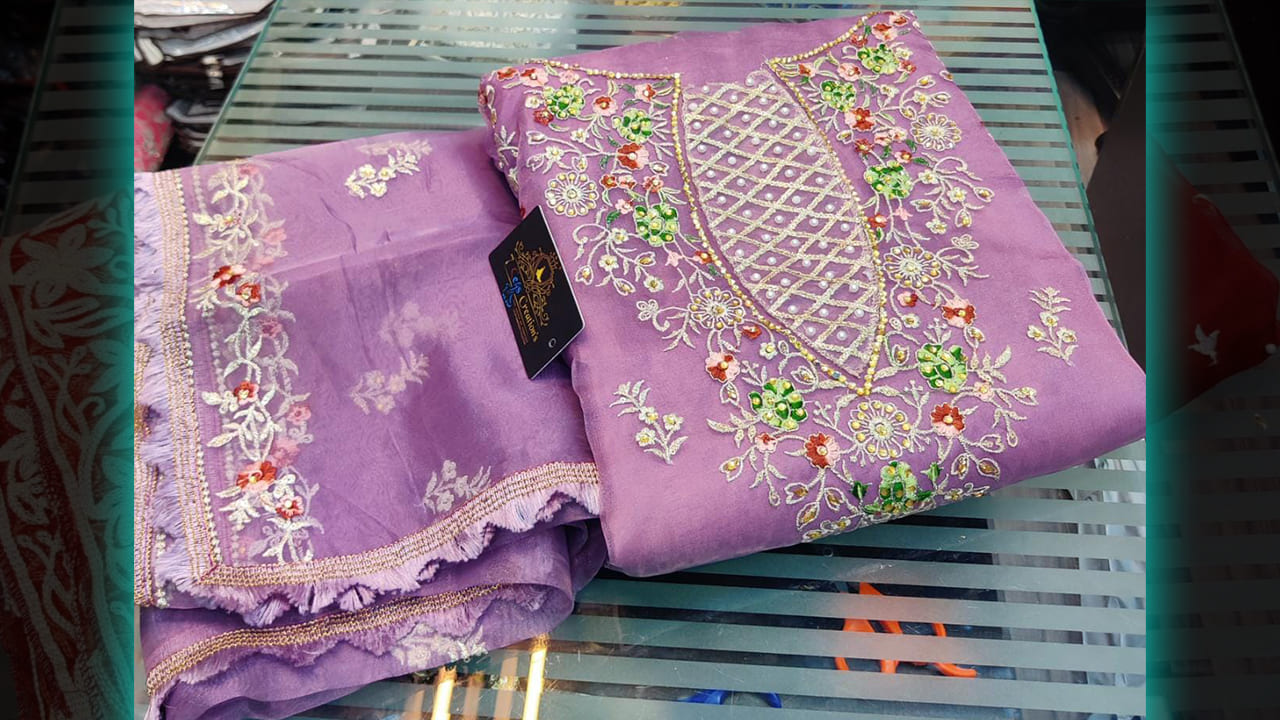 7Seas Creation's Suits | Organza Beautiful Multi-Colored Embroidery & Sequins Work All Over