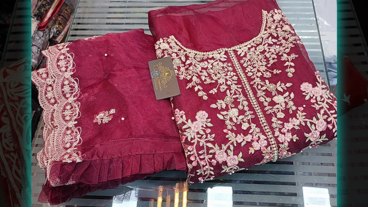 7 Seas Latest Suits | Organza Beautiful Multi-Colored Embroidery, Sequins & Handwork all Over