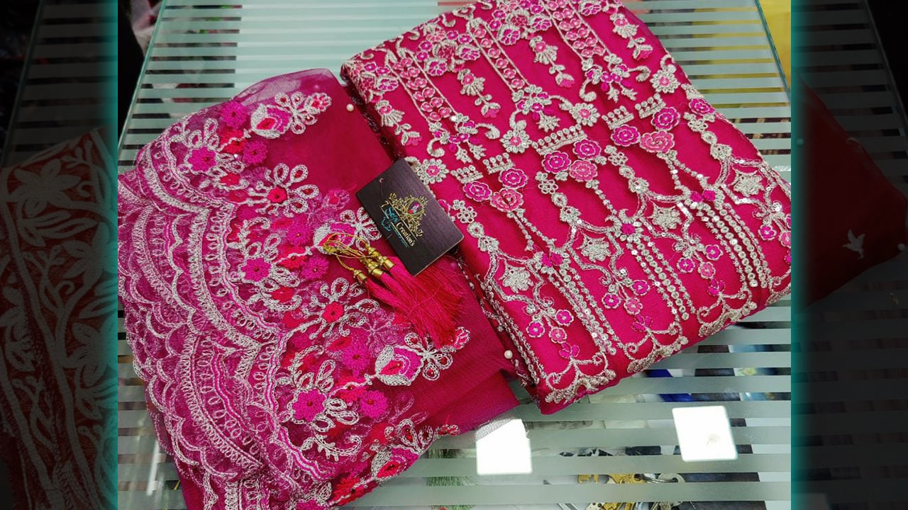 7 Seas Latest Suits | Super Net Gown Beautiful & Full Heavy Embroidery With sequin Work All Over