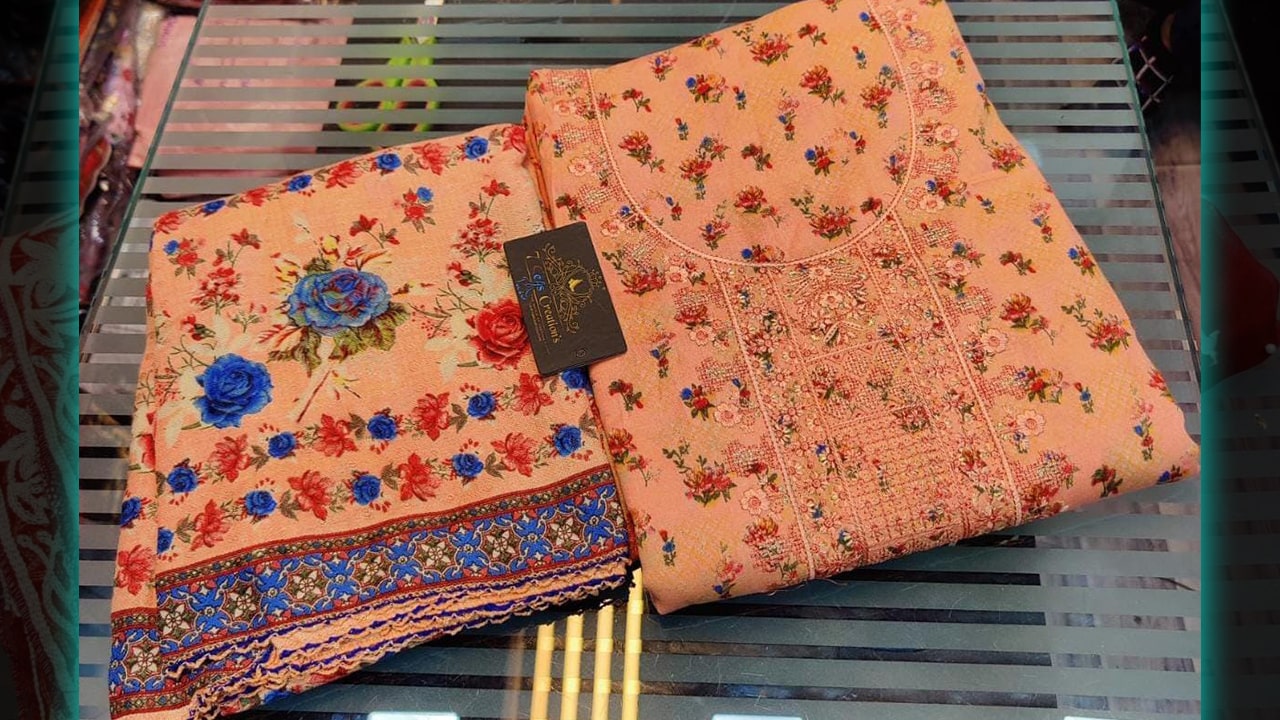 Divine Fab Latest Suits | Pashmina Beautiful Embroidery Work On Neck & Digital Printing All Over