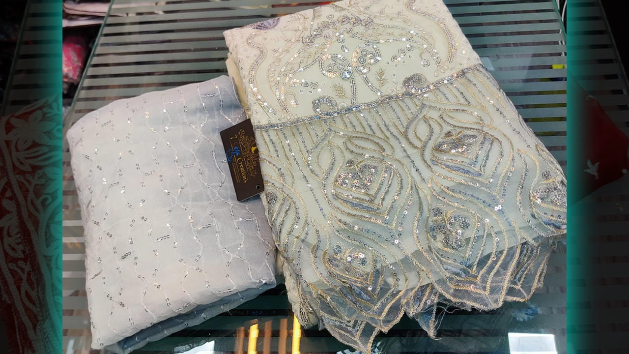 7 Seas Creation's Suits | Chiffon Shaded With Beautiful Embroidery & Heavy Sequins Work All Over
