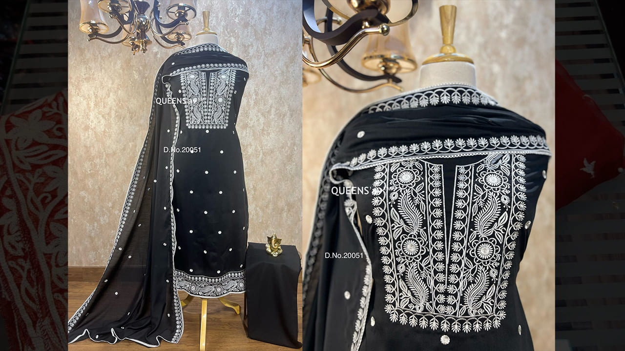 QUEENS'av Latest Suits | Pure muslin cotton shirt | Size upto 64 | Beautifully Thread Embroidered