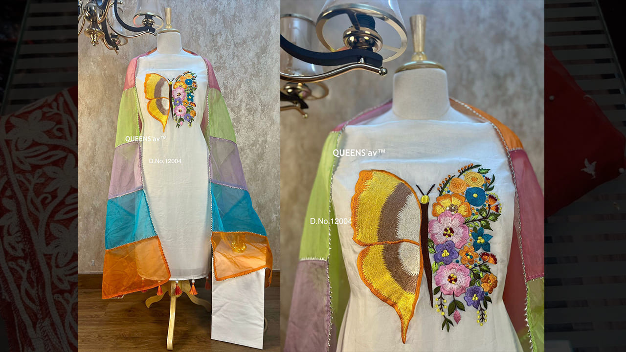 QUEENS'av Latest Suits | Pure soft organza shirt | Size Upto 62 | zari thread embroidery