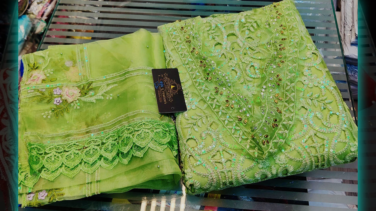 7Seas Creation's Suits | Organza With Beautiful Embroidery & Heavy Rainbow Sequins Work All Over