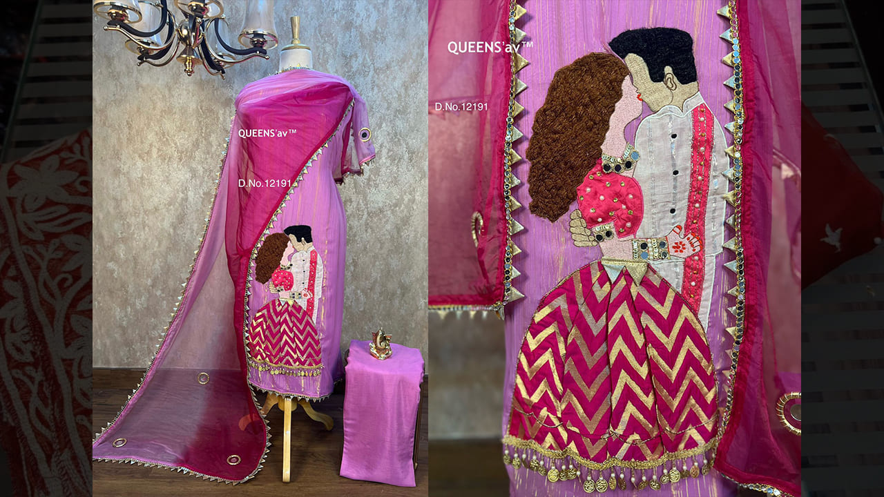 QUEENS'av Top Suits | Pure Mul Sobar Glittery Georgette Shirt | Lilac In Colour | Premium Hand Work Done
