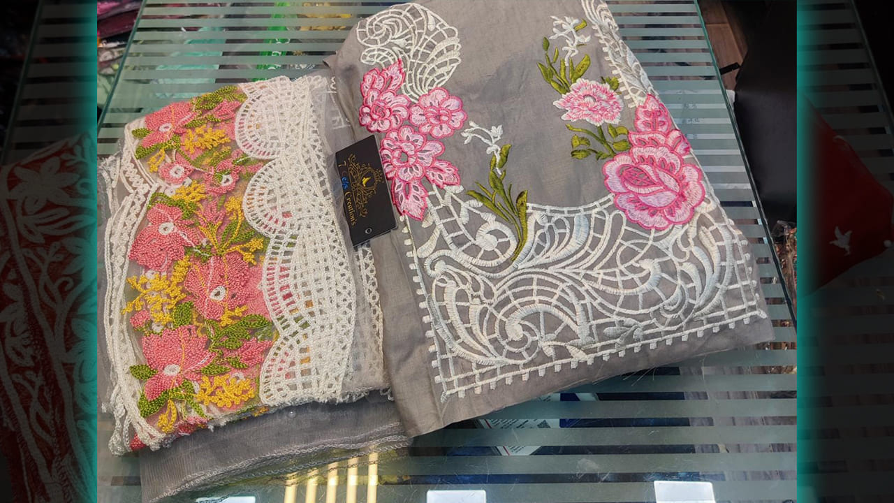 7Seas Creation's Suits | Pure Cotton Multi-Colored Embroidery On Neck and Self Embroidery Work All Over