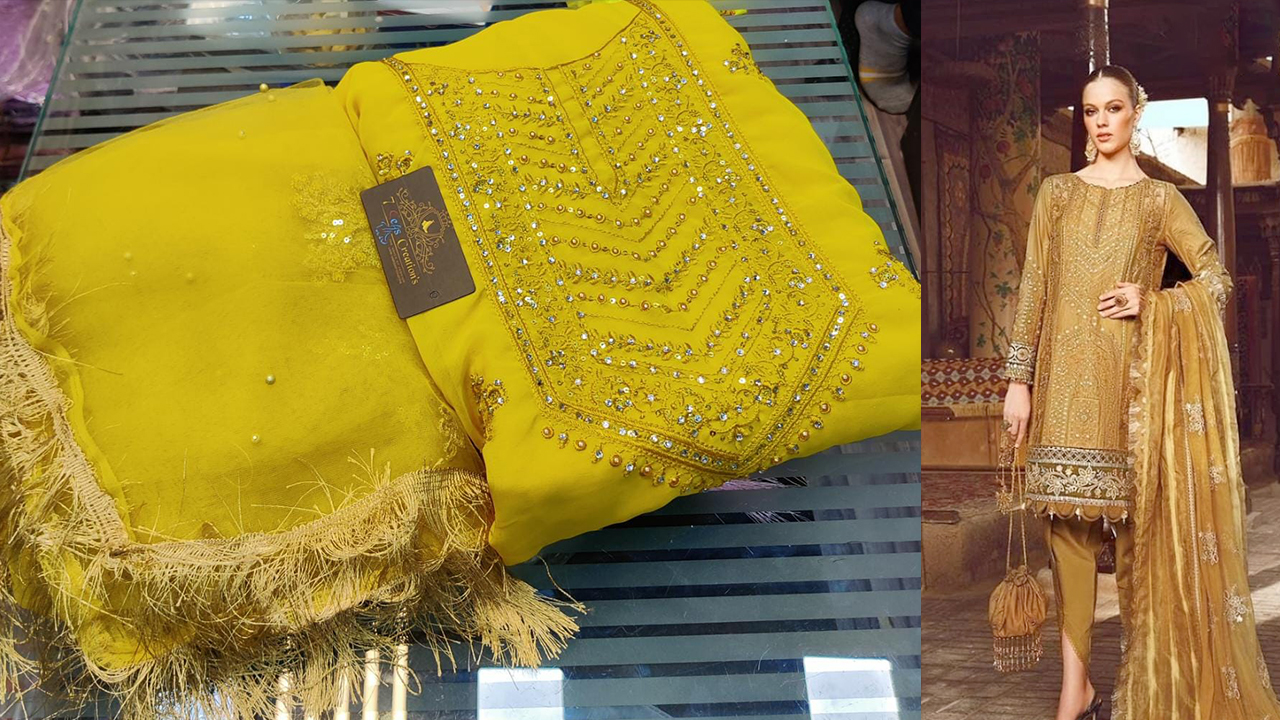 7Seas Creation's Top Suits | Georgette Absolutely Gorgeous Embroidery, Sequins, Diamond & Mottis Work