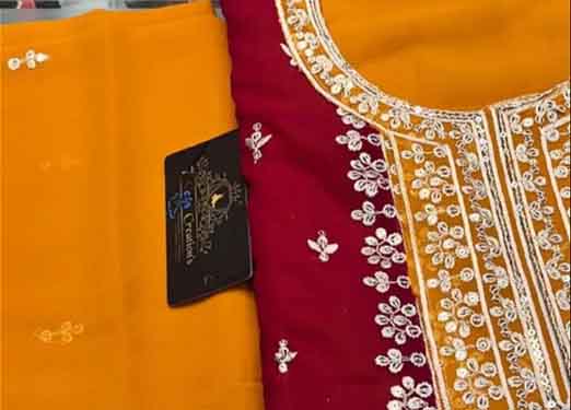 Yellow Georgette with beautiful embroidery heavy sequins Multi-colored stitching ladies suits-1