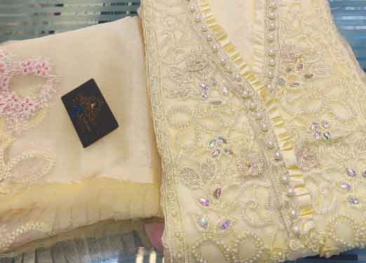 Organza gorgeous Multi-colored embroidery, sequins, Mottis 3D flowers work all over ladies suits-2