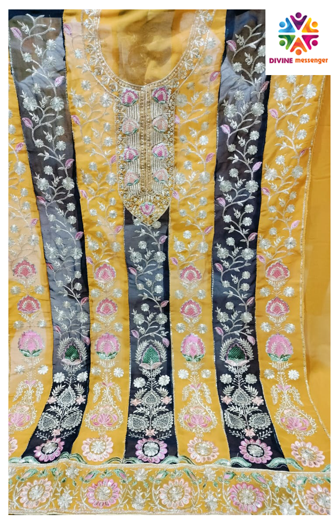  DIVINE MESSENGER Yellow New Georgette with beautiful embroidery & heavy sequins work