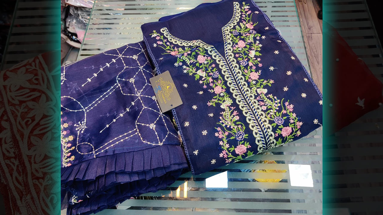 7Seas Creation's Suits | Heavy Organza Beautiful Multi-Colored Embroidery With Sequins Work All Over