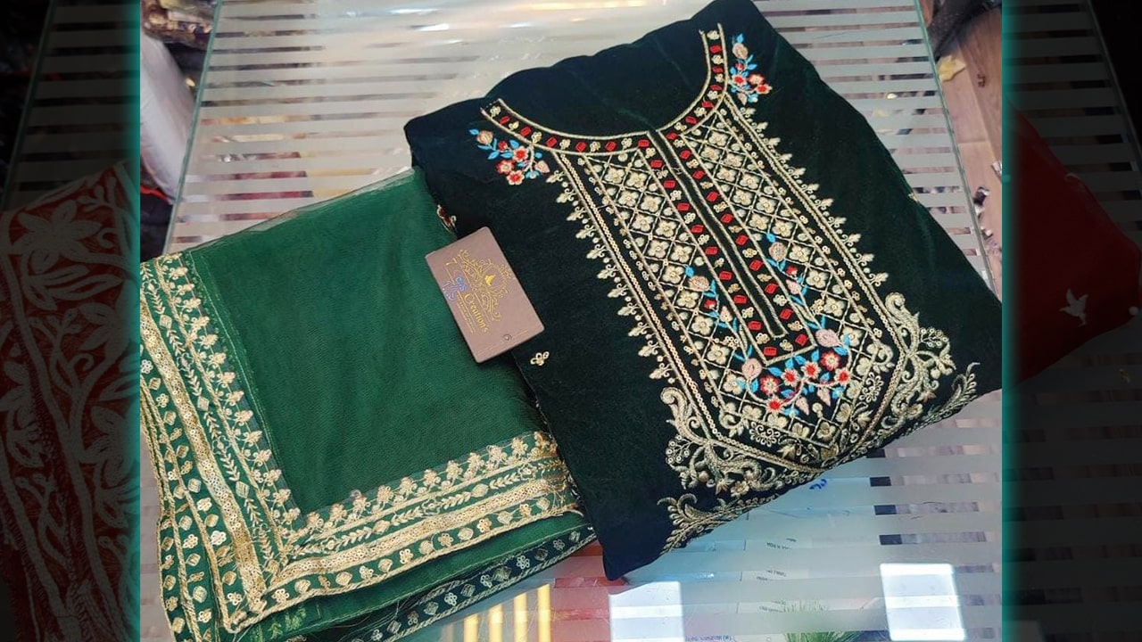 7 Seas Suits | Pure 9000 Micro Velvet With Multi-Colored Embroidery & Sequins Work All Over