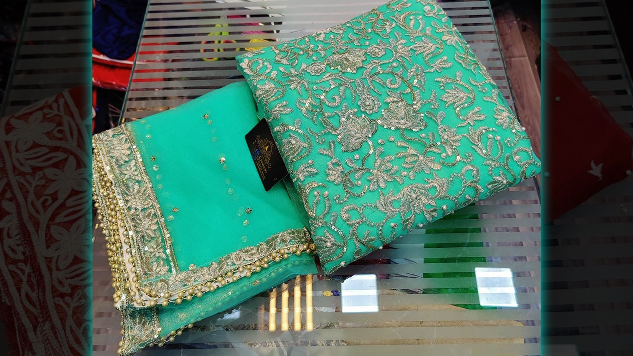7 Seas Suits | Super Net Beautiful Heavy Embroidery Pearls & Sequence Work All Over