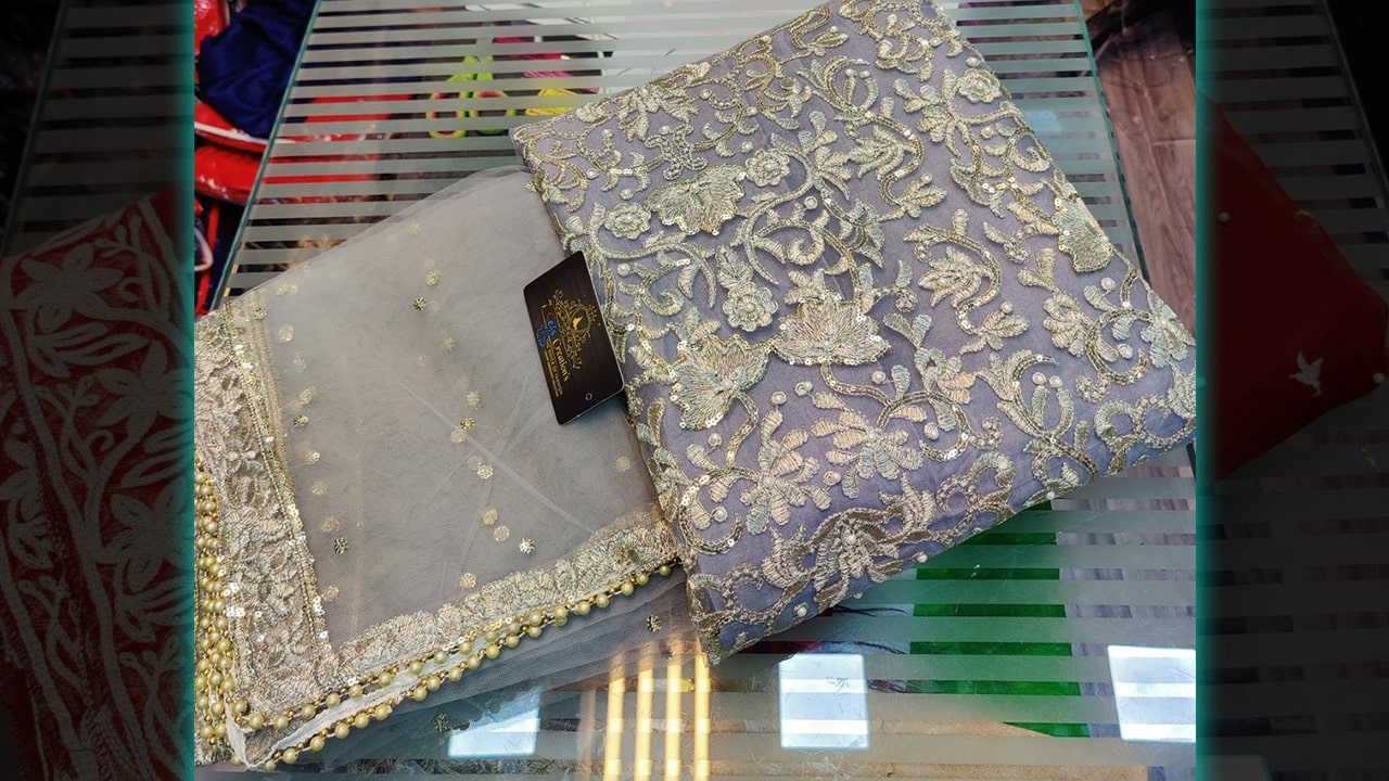 7 Seas | Super Net Beautiful Heavy Embroidery Pearls & Sequence Work All Over