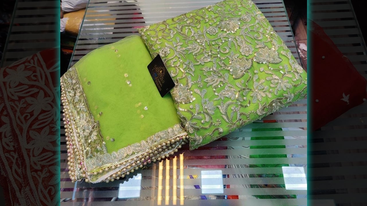 7 Seas Latest Ladies Suits | Super Net Beautiful Heavy Embroidery Pearls & Sequence Work All Over