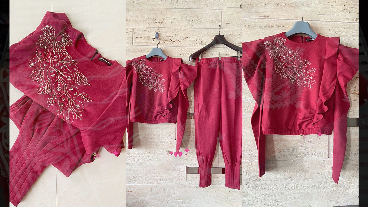 Divine Fab Latest Suits | Beautiful Cord Set for Winter in Suede With Hand Work On The Front
