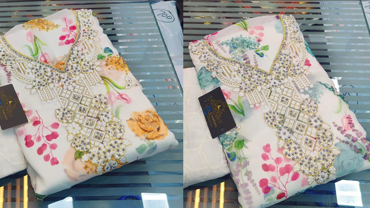 7 Seas Creation's Suits | Georgette Beautiful Embroidery Work & Digital Printing All Over