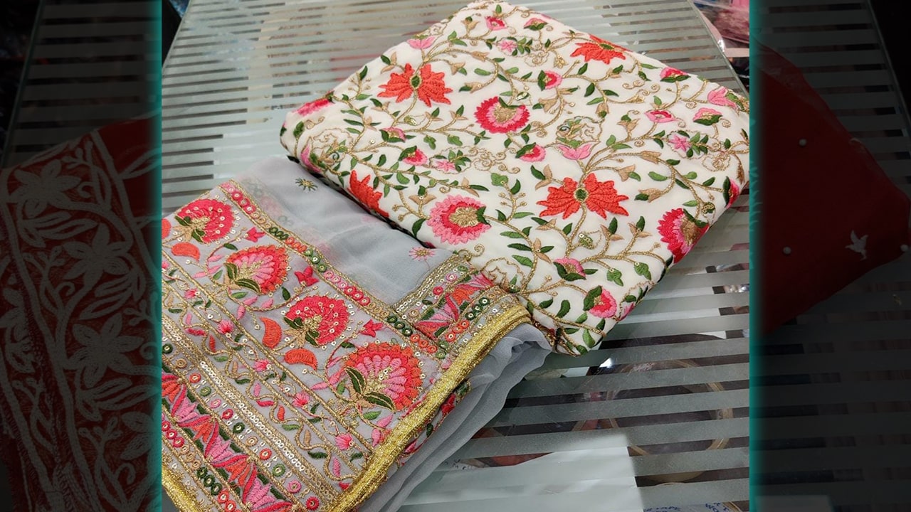 7 Seas Latest Suits | Pure Georgette Beautiful 9 Threads Heavy Embroidery Work