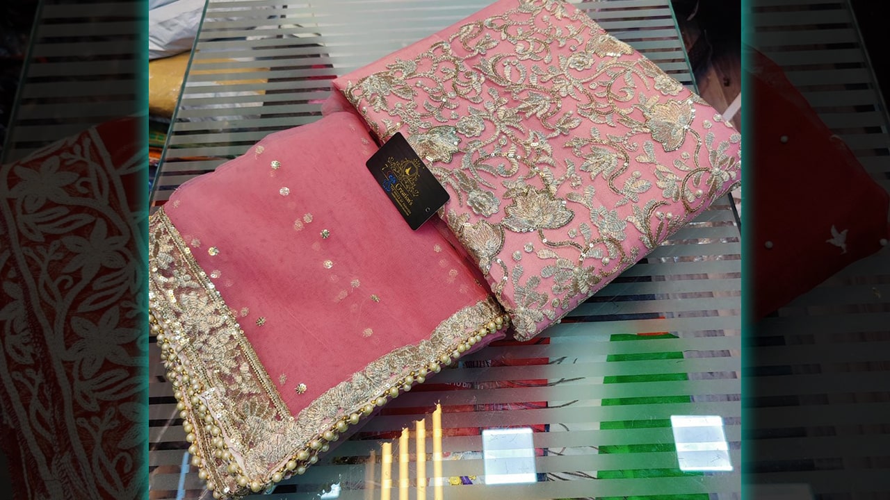 7 Seas Latest Suits | 3 Variant | Super Net Beautiful Heavy Embroidery Pearls & Sequence Work All Over