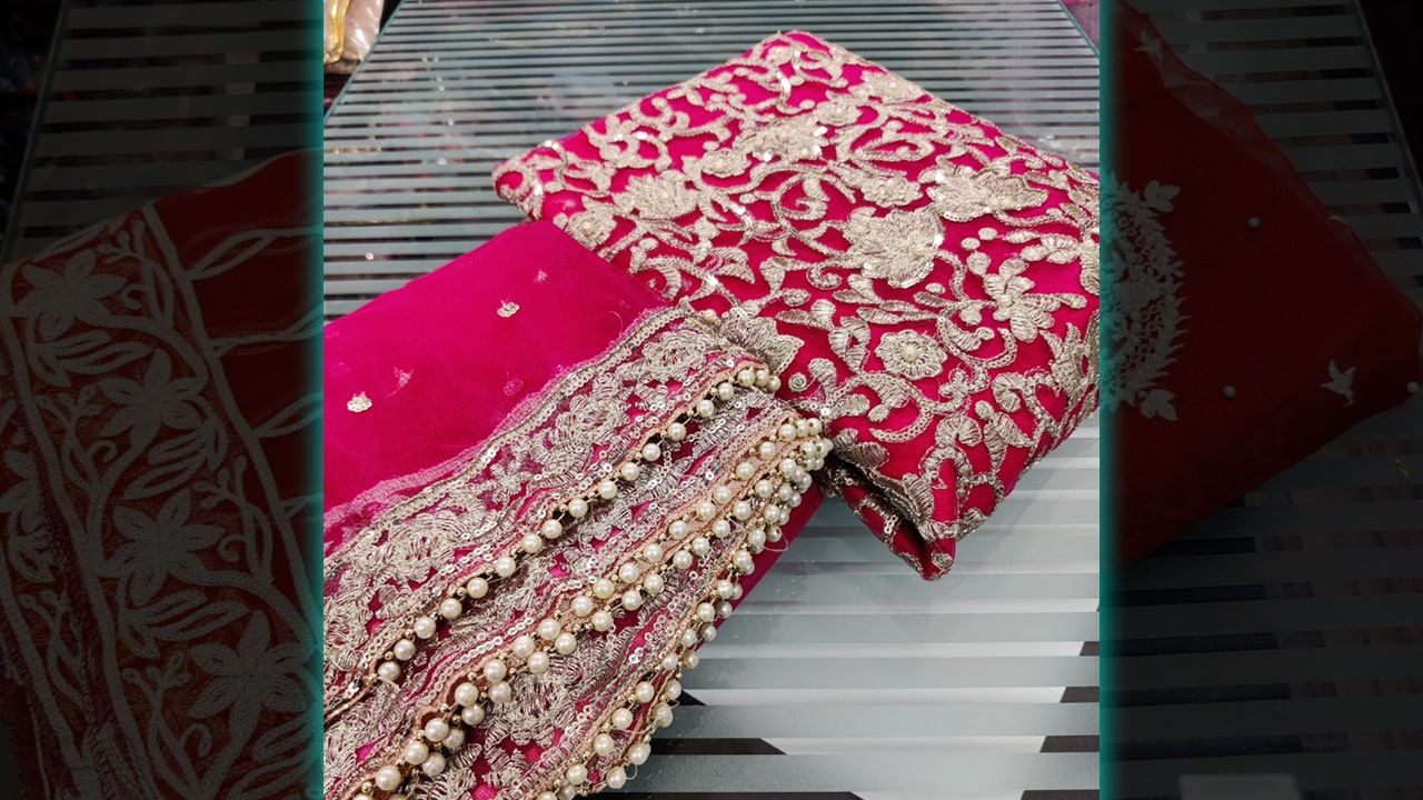 7Seas Latest Suits | Super Net Beautiful Heavy Embroidery Pearls & Sequence Work All Over