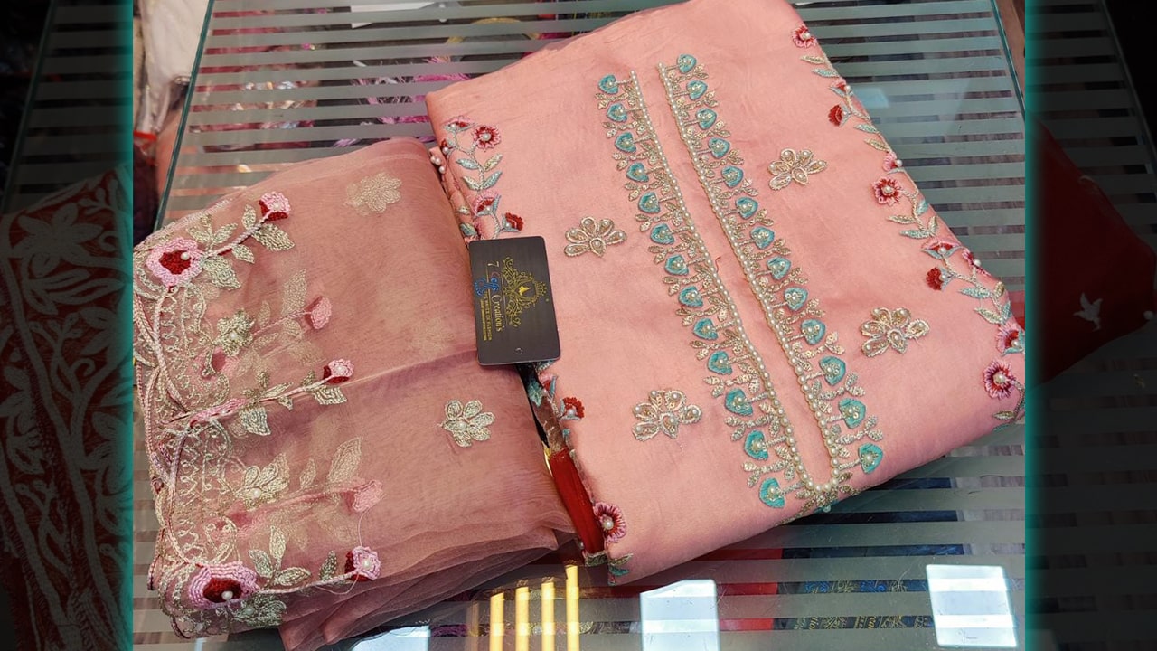 7 seas Creations Suits | Organza Multi-Colored Embroidery & Sequins Work All Over