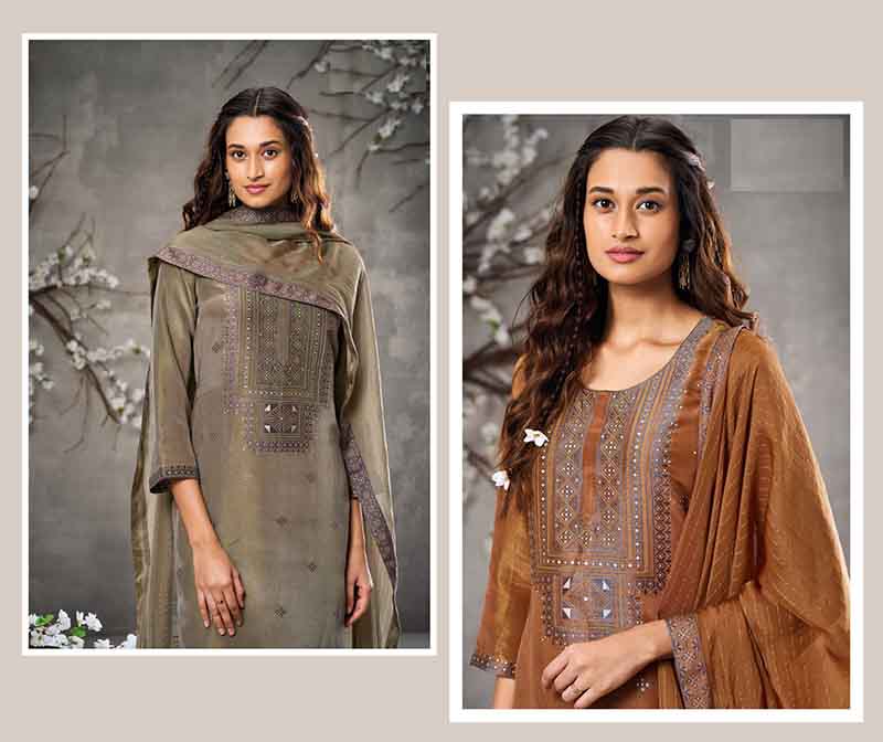 DIVINE MESSENGER | Divine Fab Latest Ladies Suits | VISCOSE SILK JACQUARD SOLID COLOR EMBROIDERY & LACE FOR DAMAN