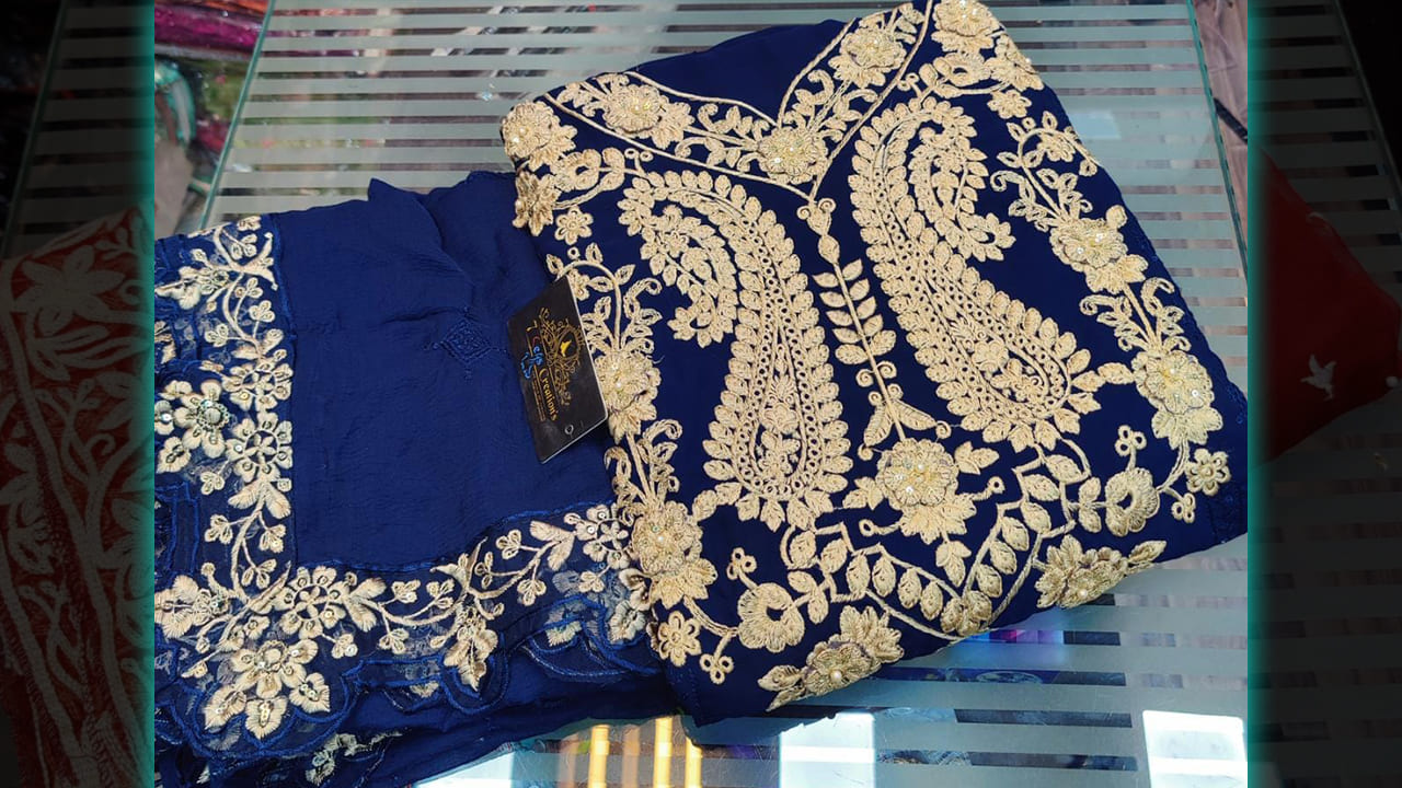 7 Seas Latest Suits | Georgette Embroidery & Heavy Sequins Work With 3D Flower Work All Over