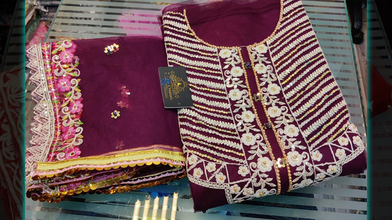 7SeasCreation's Suits | Organza Absolutely Gorgeous Multi-Colored Embroidery & Sequins Work All Over