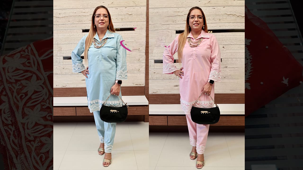 Divine Fab Latest Suits | Beautiful Cotton Stitched Coord Set With Crochet Lace Detailing On Both