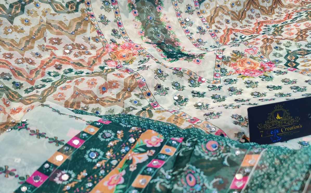 Santoon latkans laces used on daman to enhance the beauty  Front & back printed Including sleeves