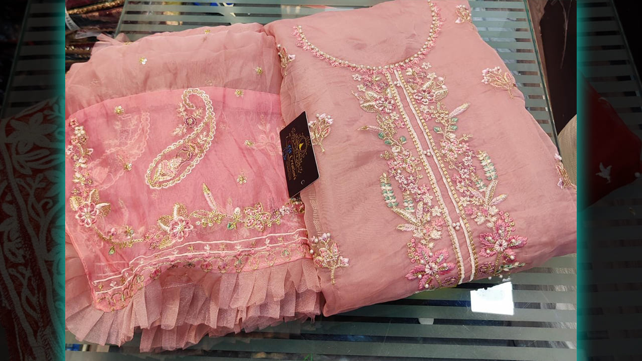7Seas Creation's Suits | Organza Beautiful Multi-colored Embroidery, Sequins & Mottis Work All Over